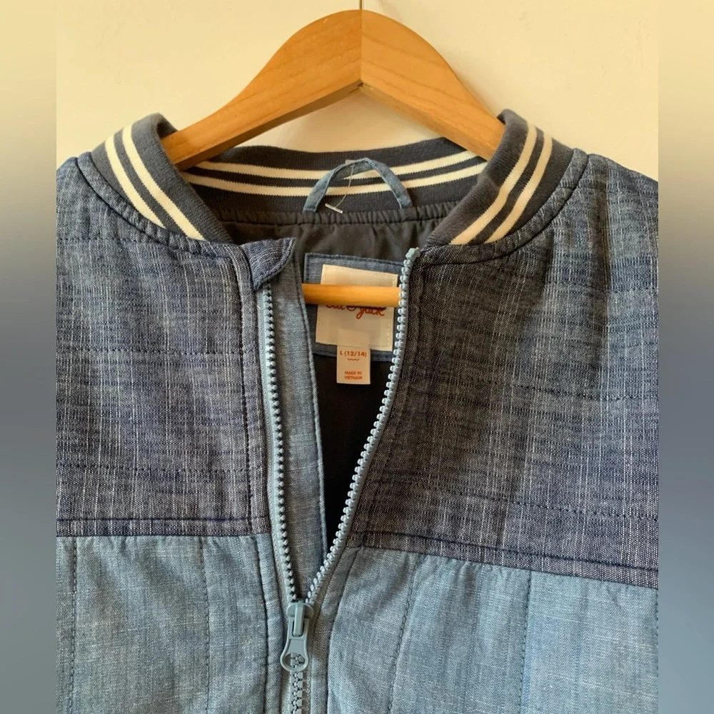 NWOT Denim Zip Up Varsity Blue Jacket w Thick Lining Kids L (12/14)
